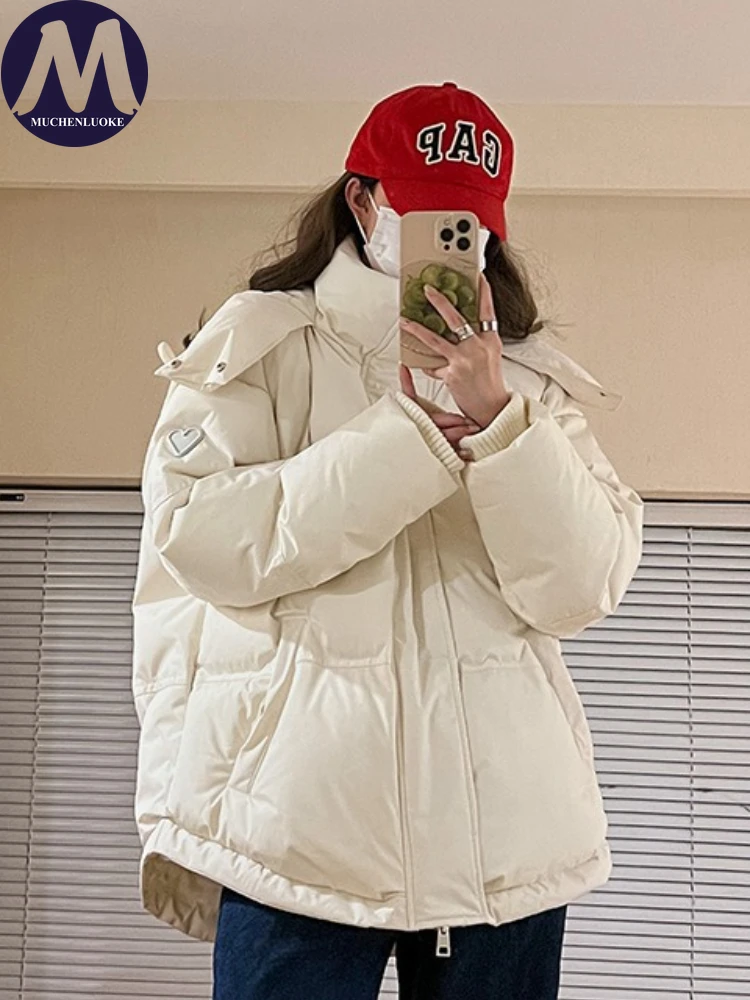 

Winter Women's Jacket Long Sleeve Hooded Cotton Wadding Coat Korean Fashion Casual Loose Thick Warm Short Parka for Ladies