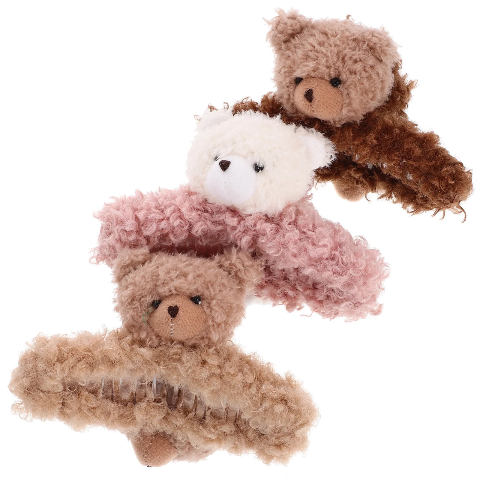 

3 Pcs Headgear Plush Bear Gripper Women's Hair Barrettes Snap Clips for Plastic Yarn Jaw