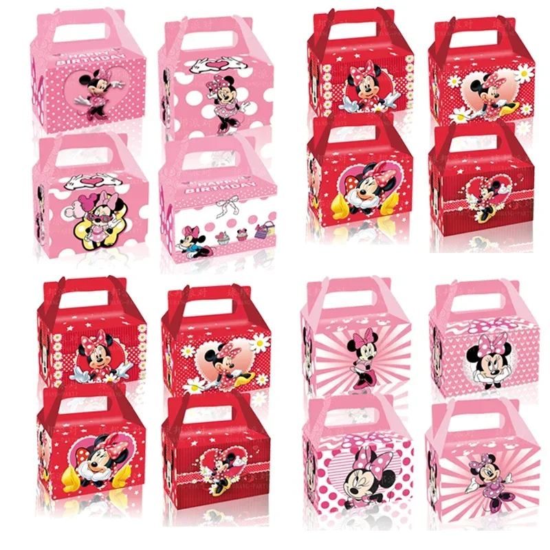 Disney Minnie Candy Box Birthday Party Gifts Decorative Pink Paper Bag Favors Event Red Cake Boxes Packaging DIY Cookies Stroage