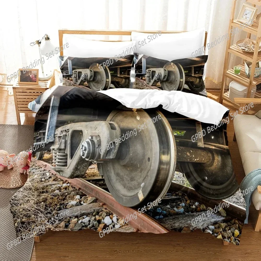 

Steam Engine Duvet Cover Set Transportation Old Train King Queen Full Size Polyester Bedding Set for Teen Boys Adult Living Room