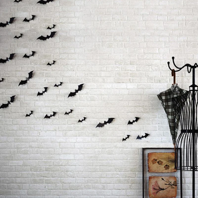 12Pcs/set 3D Black PVC Bat DIY Decor Wall Sticker Halloween Party Bar Decals