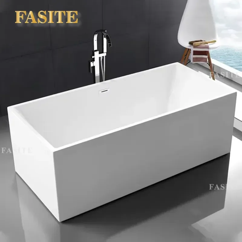 Modern Pure White Acrylic Freestanding Bathtub Deep Soaking Immersion Tub with Massager  Eco Friendly Hotel Spa Bathroom