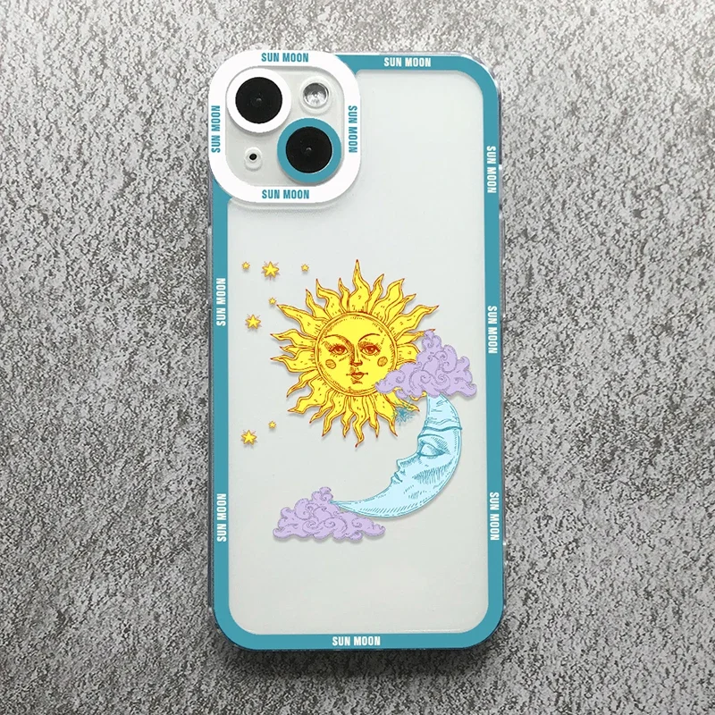 Funny Cartoon Sun Moon Phone Case For iPhone 16 15 14 13 12 11 Pro Max Mini X XS 7 8 Plus SE4 16E Shockproof Transparent Cover