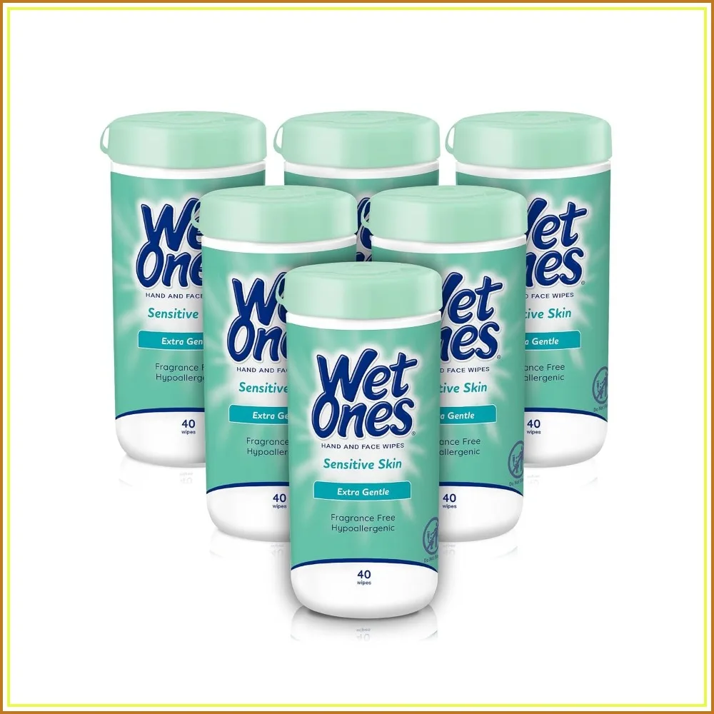 Unscented Hand & Face Wipes, Sensitive Skin, 40ct Canister, 6 Pack - Gentle & Moisturizing
