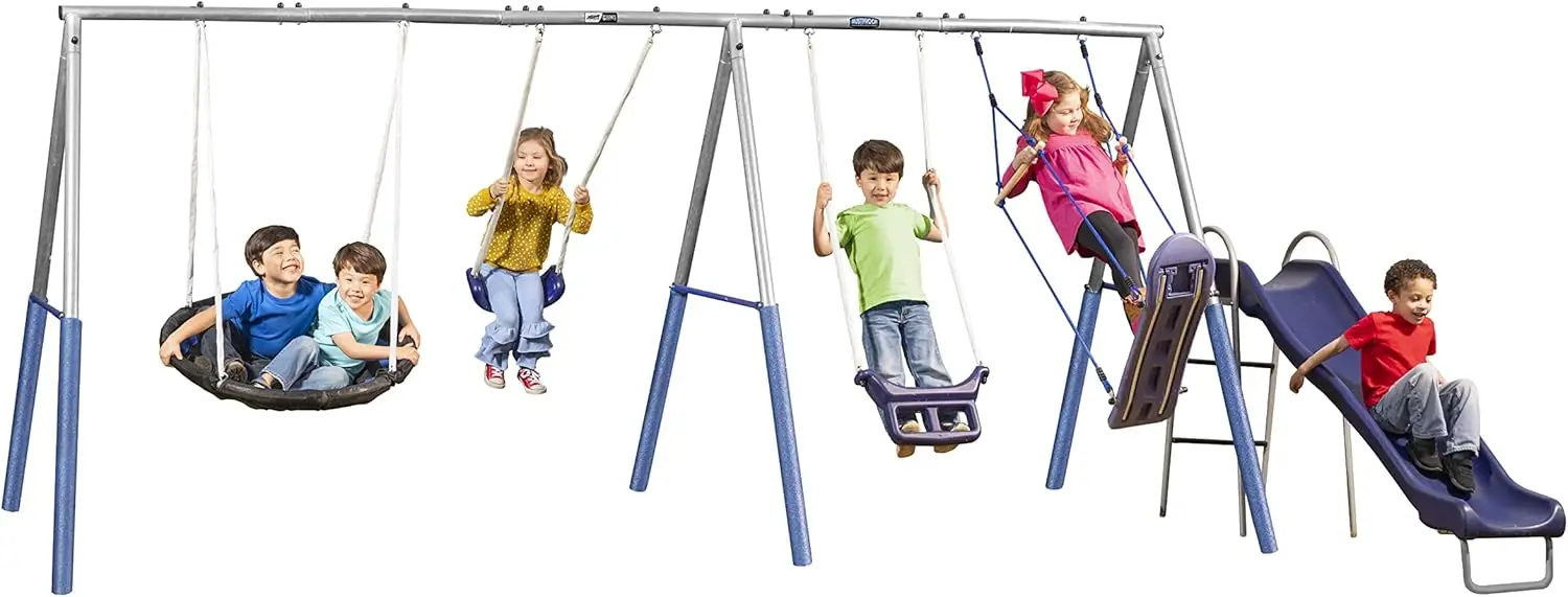 Swing'in - 6 User / 5 Station Metal Backyard Playground Swing Set. 180