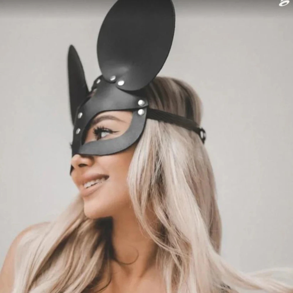 PU Leather Face Mask Masquerade Party Hooded Blindfold Halloween Easter Party Costume Accessories