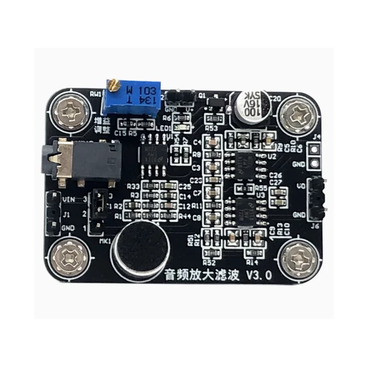 Audio amplifying and filtering module audio signal conditioning amplifying and filtering mics input on-board 4-order bandpass