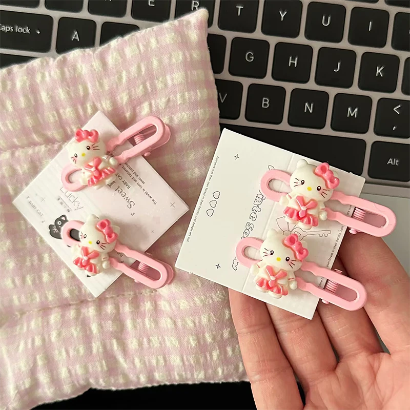 2Pcs Kawaii Sanrio Pink Hello Kitty Bangs Clip Ornaments Side Bangs Duckbill Clip Hairpin Hair Accessor Anime Headdress image 3