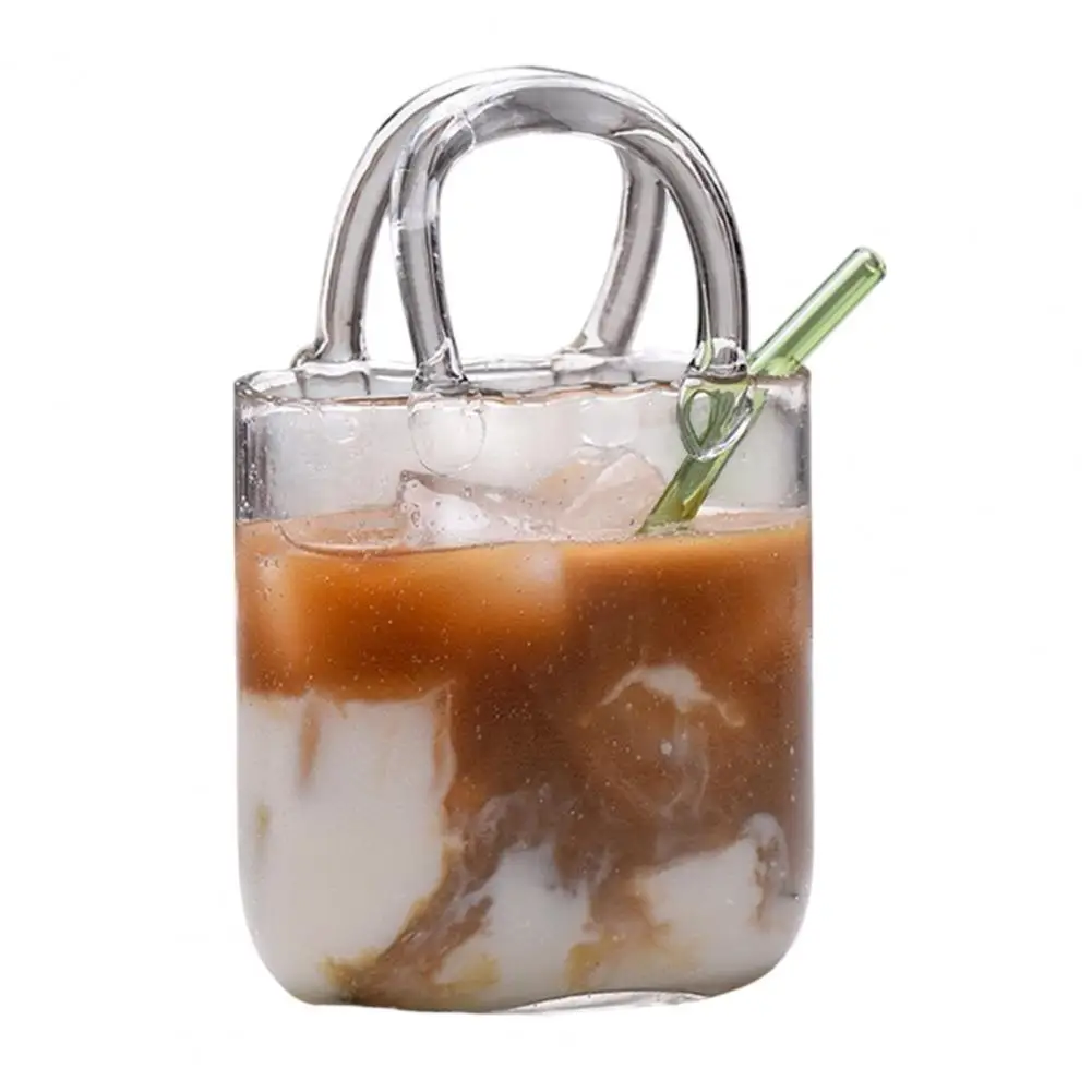 

550ml Handmade Glass Cup Unique Glass Drinkware Tote Shape Cocktail And Iced Tea Glassware Small Bedside Table Vase Decor