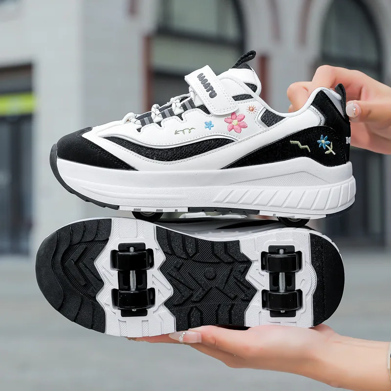 Girls' Fashion Breathable Mesh Upper Roller Skates Kids Flying Shoe School Sneakers Comfortable Design for Young Girls
