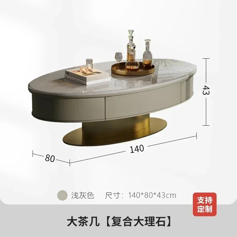 newLight luxury coffee table model room, senior designer fashion marble oval tea machine TV cabinet combination