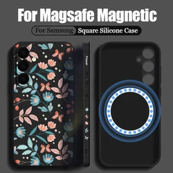 Magnetic For Magsafe Flower Plants Case For Samsung Galaxy S24 S23 S22 Ultra S21 S20 FE Built-in Metal Plate Soft Silicone Cover