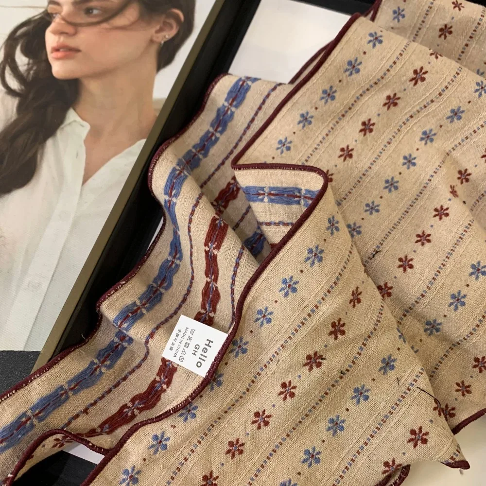 Fashion Sweet Snow Flower Scarves Stripe Print Soft Bandanas Shawl Headband Korean Style Headkerchief Triangle Hijab Scarf Woman