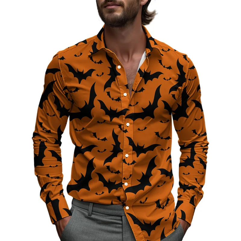 

Autumn men's long sleeved shirt Halloween Theme shirts for man Casual button top Polyester Breathable y2k clothes Party costumes