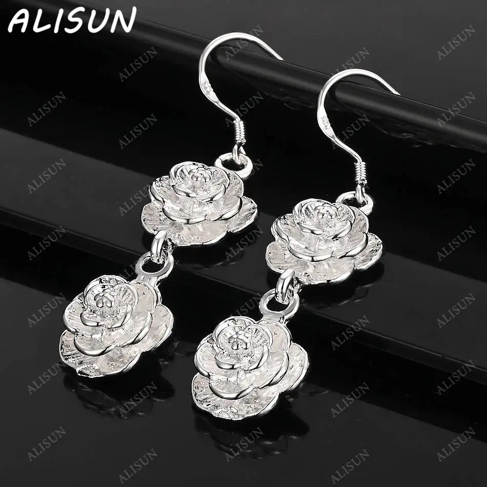 

ALISUN 925 Sterling Silver Rose Earrings Drop Earrings For Women Creativity Gifts Street All-match Party And Daily Wear