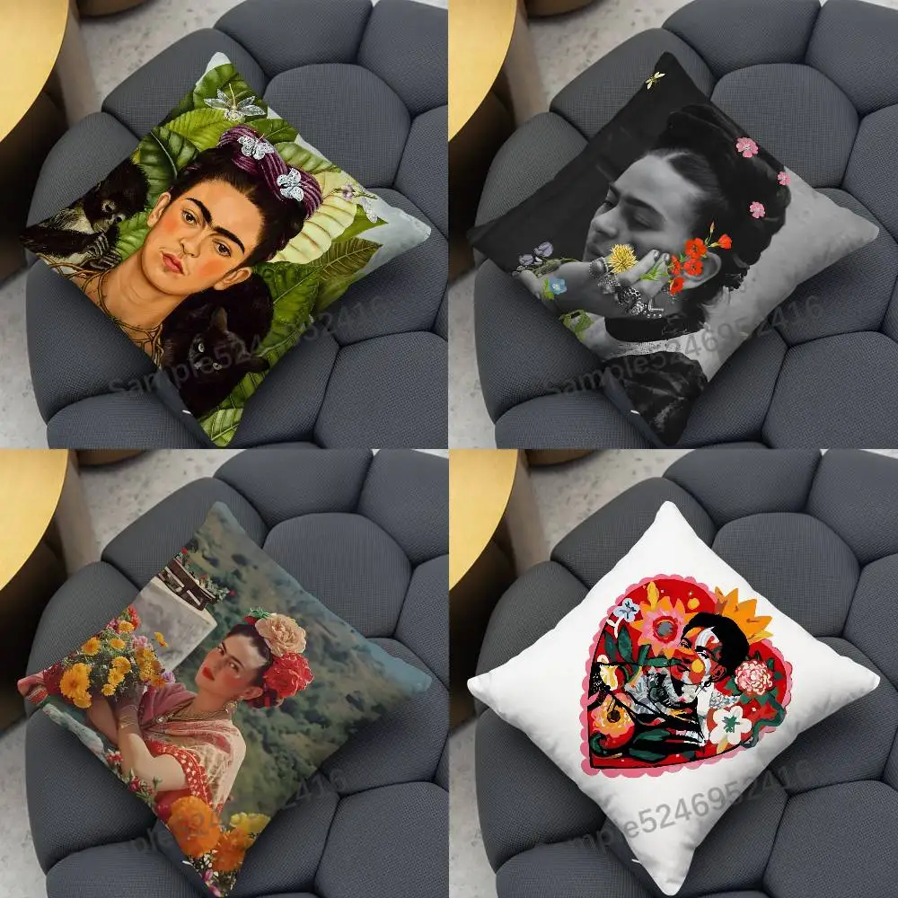 F-Frida Kahlo Art Paintings Pillow Case Cover Square for Decorative Cushion Bed Couch Sofa Classic Style Machine Washable