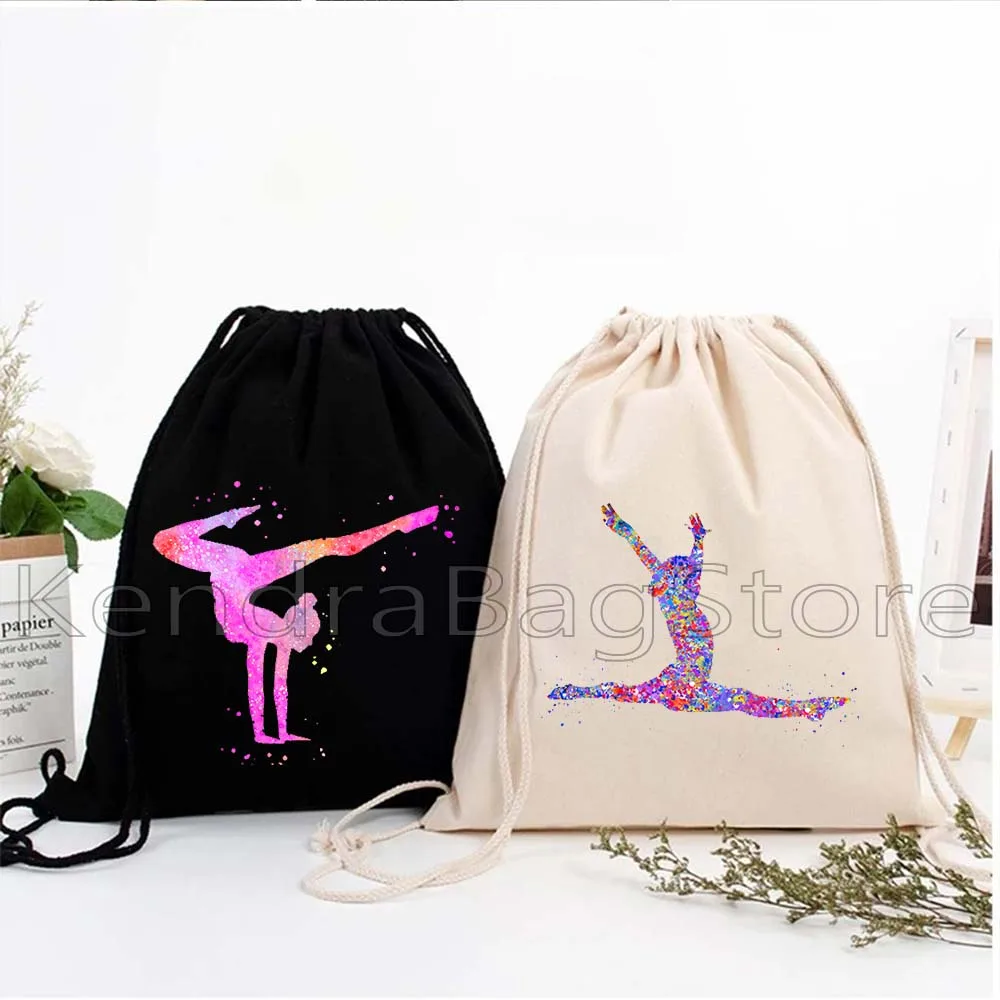 

Colorful Gymnastics Girl Canvas Drawstring Bags Soccer Backpack Gymnast Sports Yoga Dance Tumblin Gifts Gym Sackpack String Bag