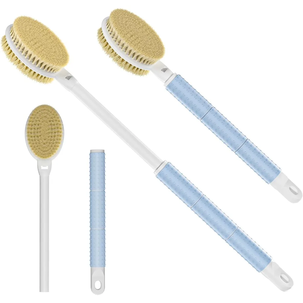 

Щетка для душа с мягкой и жесткой щетиной, регулируемая телескопическая массажная ручка длиной 16–24 дюйма, двухсторонняя щетка для мытья спины