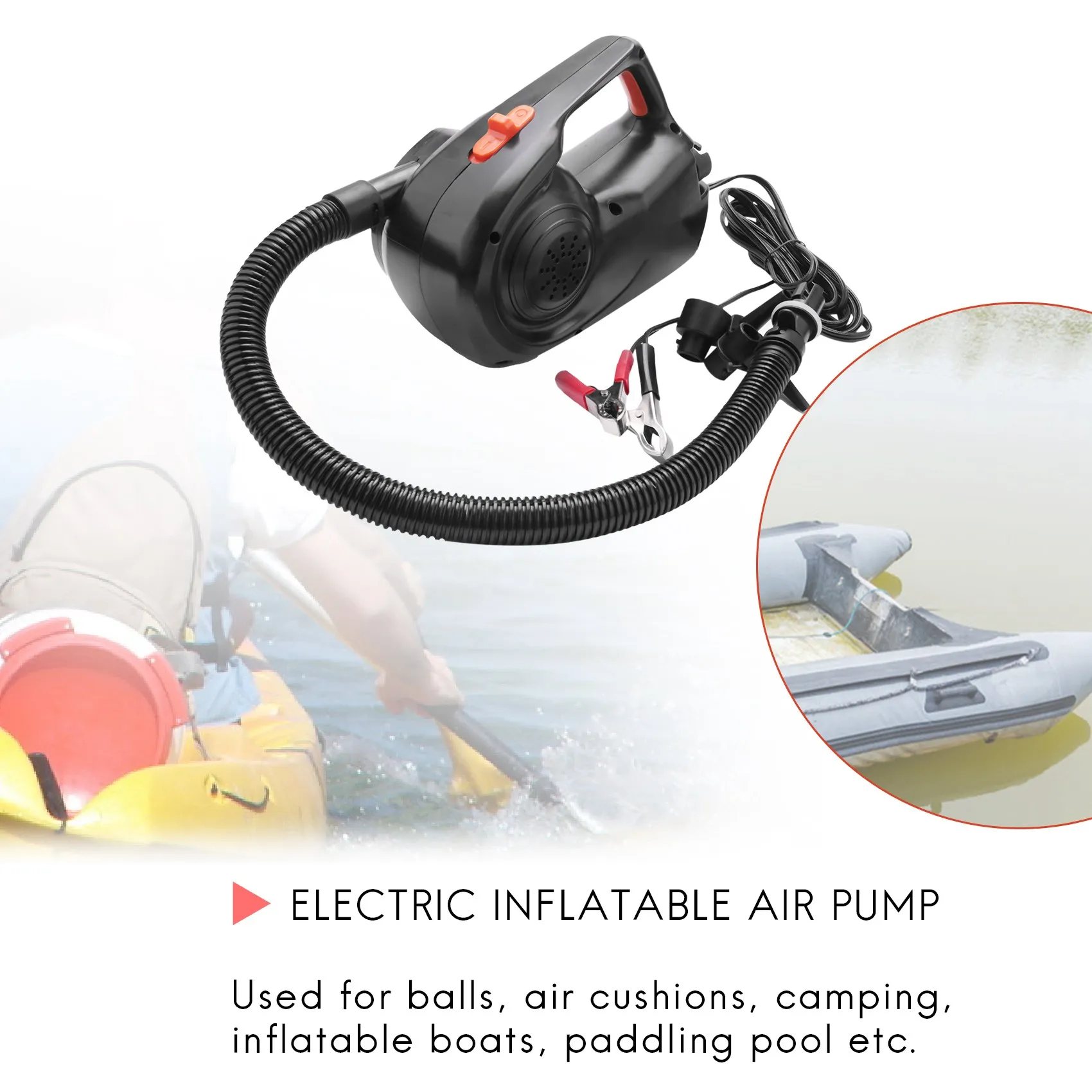 12V 100W Car Rechargable Pump Electric Inflatable Air Pump For Kayak Boat Air Cushions Ball