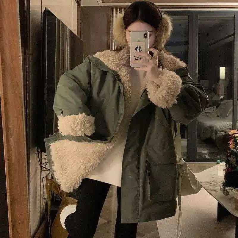 Parkas Fur Womens Autumn High-End Medium-Length Slant Athletic Pure Wide Drawcord Cozy Softshell Tied Classic A-Line Splice Girl