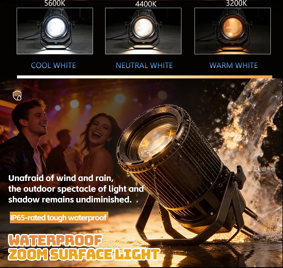 aicpose 200W Wasserdichtes Zoom-COB-Licht Kaltweiß Warmweiß Stroboskop Bühneneffekt DMX Publikumsstrahler Event-Bühnenlicht – Detail 4