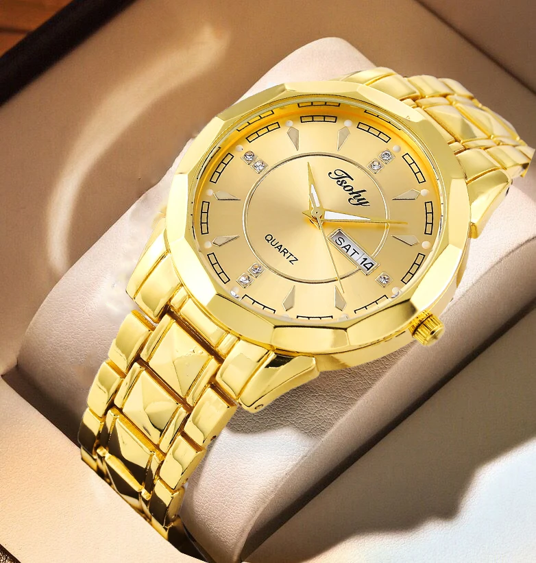 Часы наручные мужские классические, великолепная атмосфера, прочные деловые спортивные с двойным календарем и стальным ремешком, для отдыха