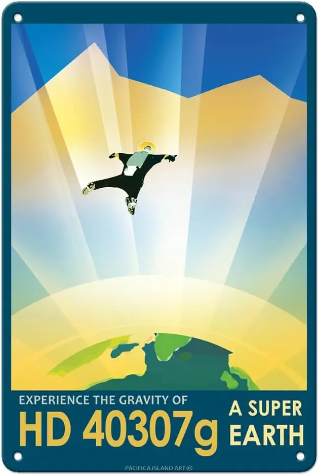 Pacifica Island Art Experience the Gravity of 40307g - A Super Earth - Exoplanet Travel Poster -  Vintage Metal Tin Sign