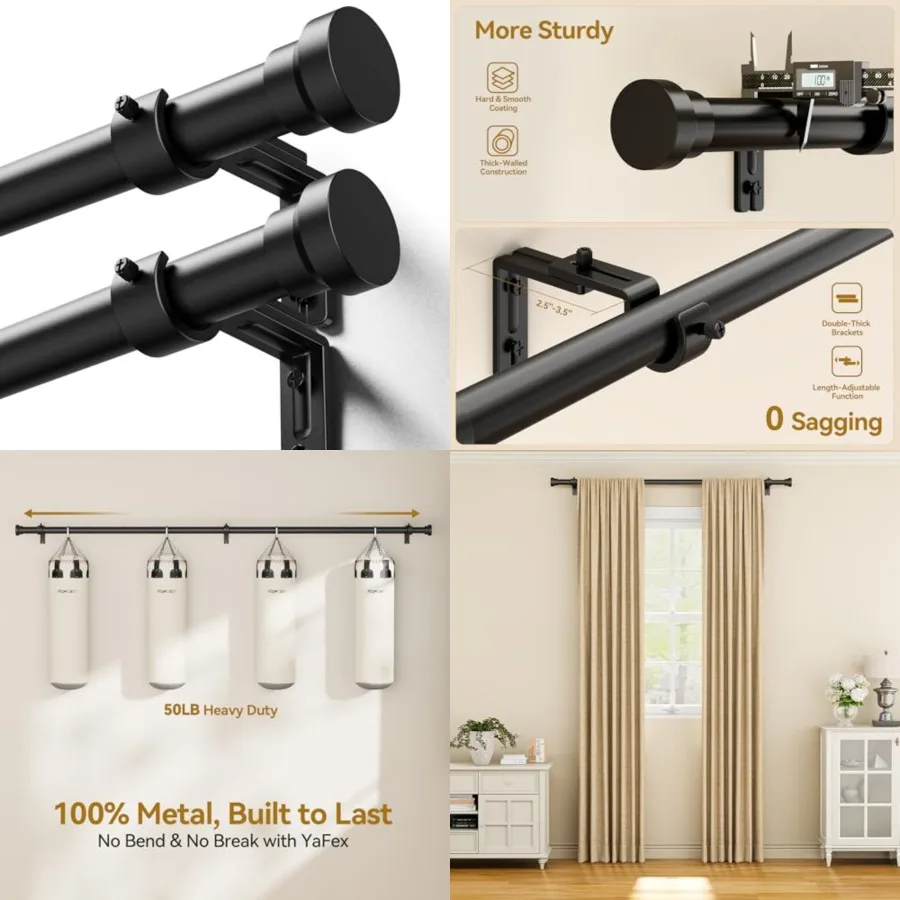 

Curtain Rods 2 Pack 32-58 Inch, Heavy Duty 1 Inch Curtain Rod, Short Adjustable Window Treatment Rods, Modern Design, Easy Inst