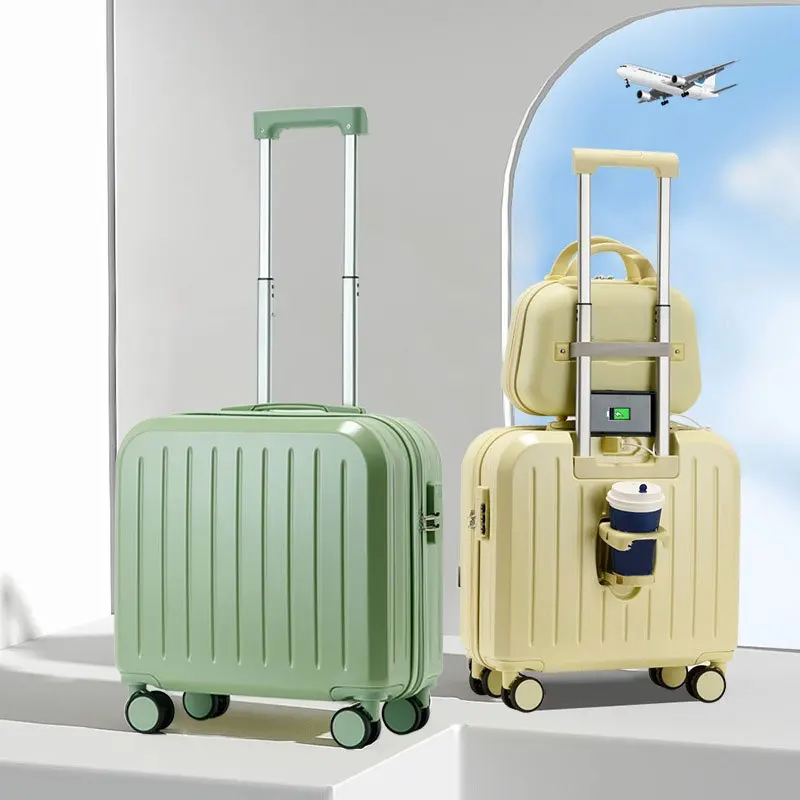 18/20 Inch Carry on Suitcase Multifunctional Cup Holder Mini Suitcases on Wheels Luggage Sets Password Trolley Case