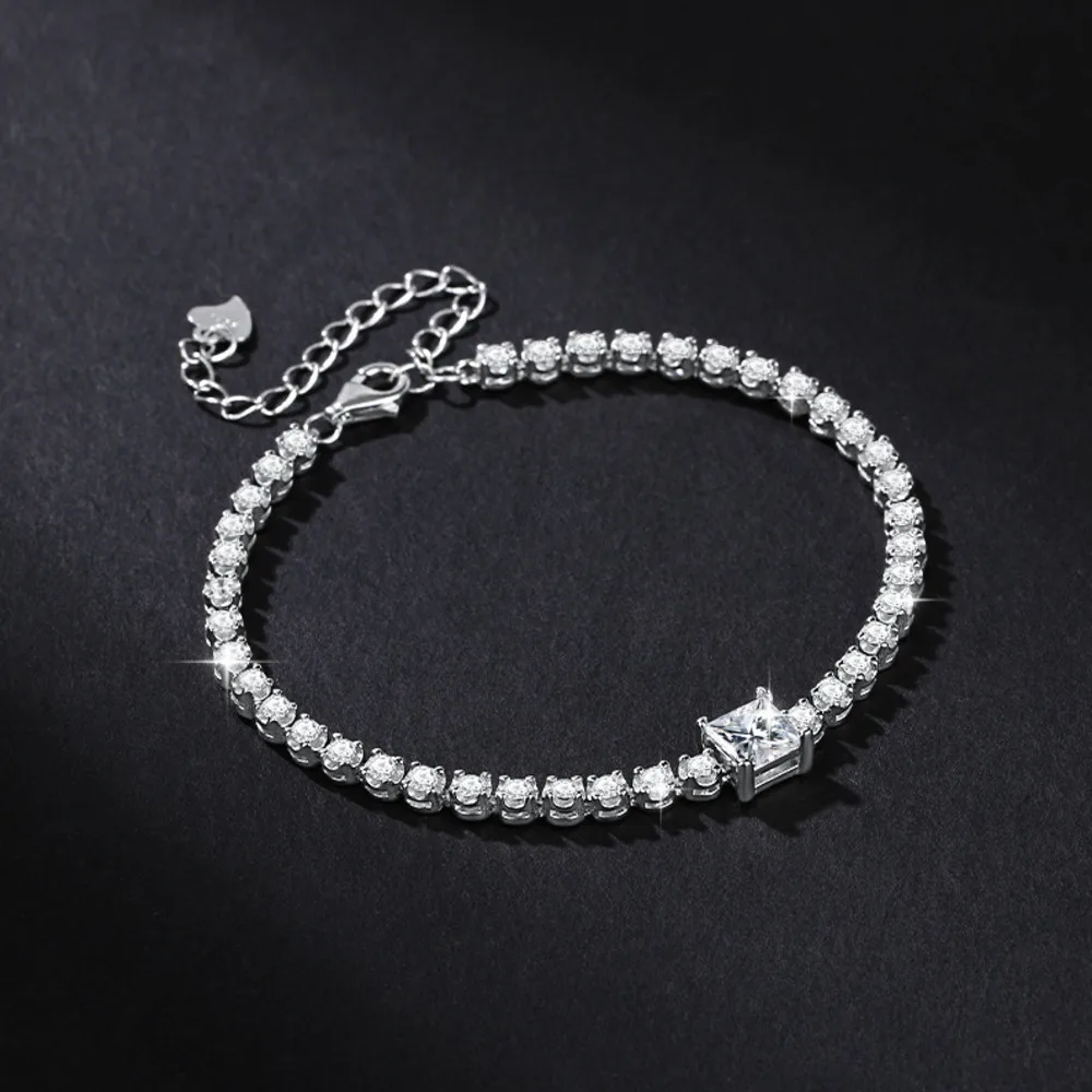 1.2CT Round Stone Tennis 1CT Princess Cut S925 Silver Bracelet D VVS1 Moissanite Fine Jewelry For Women Daily Wedding Party Gift