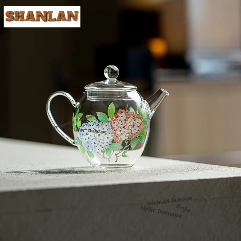 

200ml Hydrangea Glass Teapot Zen Tea Infuser Pot Tea Brewing Kettle with Strainer Tieguanyin Chinese Tea Set Accessories Craft