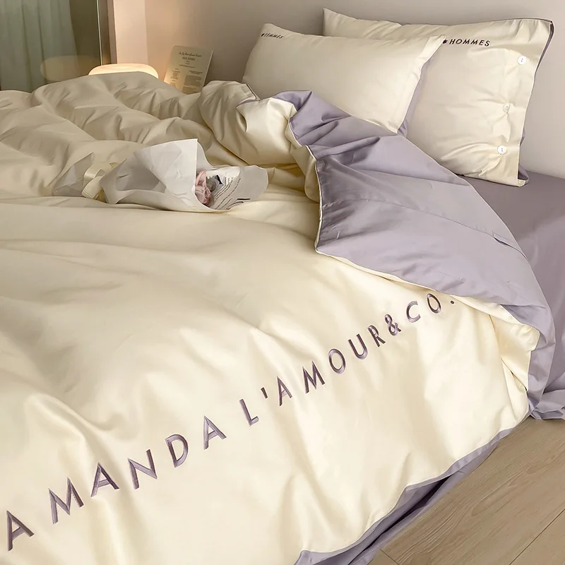 Luxury Nordic Egyptian Cotton Embroidery Bedding Set King Queen Double Twin Size with Sheet Duvet Cover Pillowcase