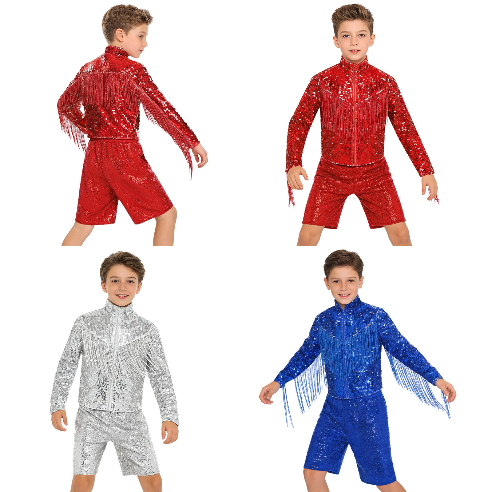 

Child Shiny 80s Disco Hip Hop Clothes Jazz Dance Choir Stage Performance Costume Kids Boys Shirts Outfit Sequined Street Wear