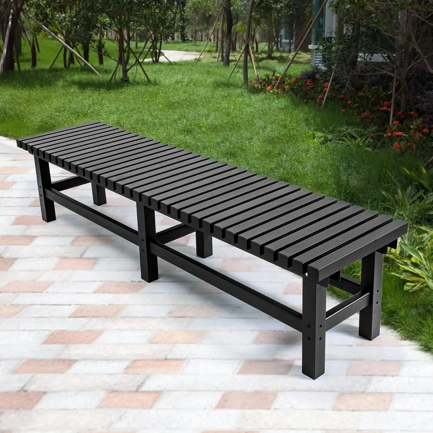 70 Inches Aluminum Outdoor Weatherproof Bench Backless, 550 LBS Bearing Capacity Garden Porch Bench