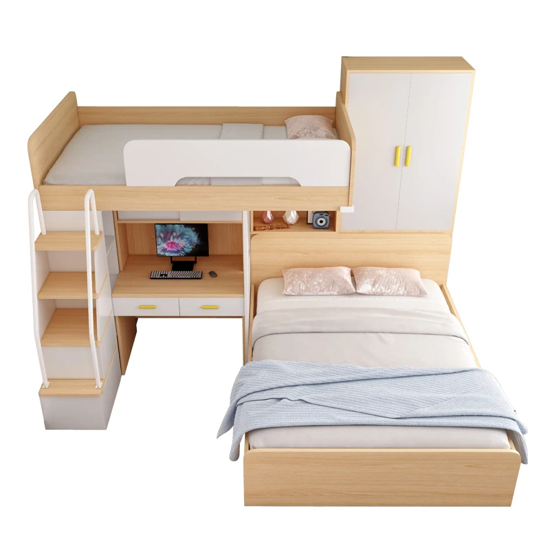 

Staggered upper and lower bed multi-function