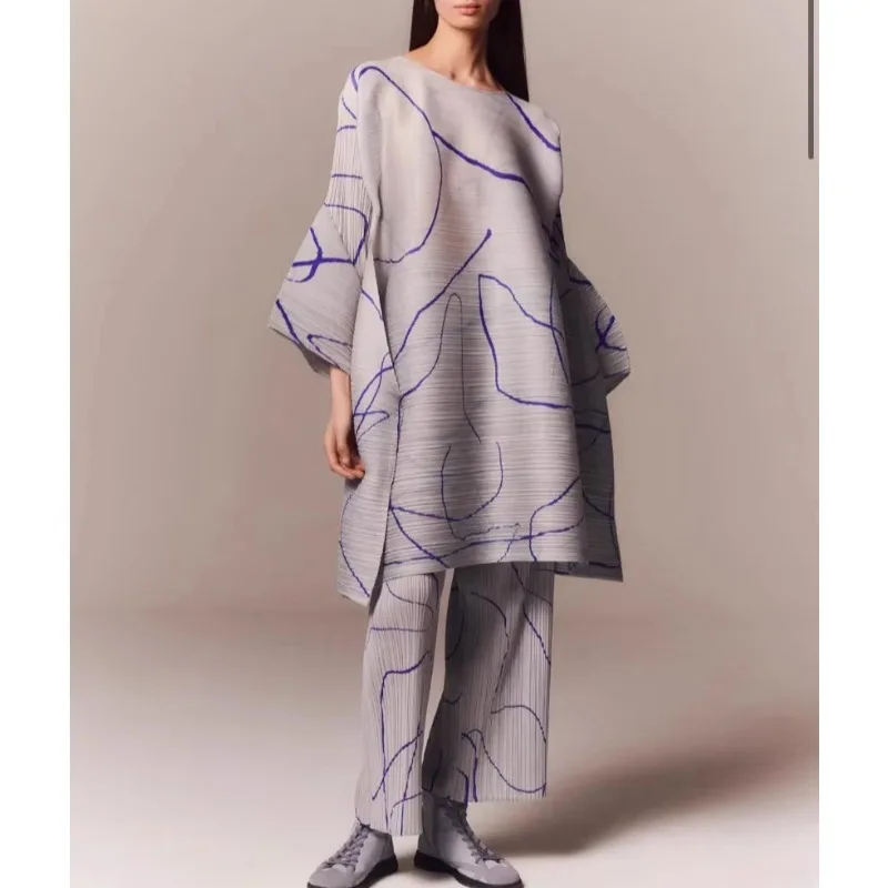 Miyake Pleated Women's Tops Long Spring Dresses Fall Limited Simple Loose Straight Pants Set Fashion Commuter Wear Woman Clothes