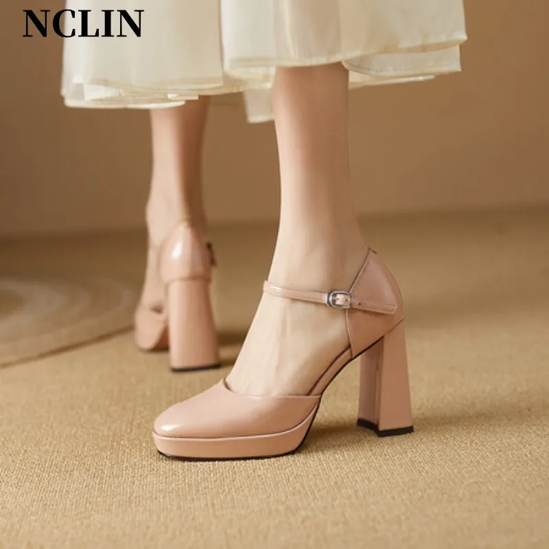 

New Summer Women Patent Leather Sandals Shoes Square Toe chunky Heel Sandals For Women Cover Heel Platform Sandals Zapatos Mujer