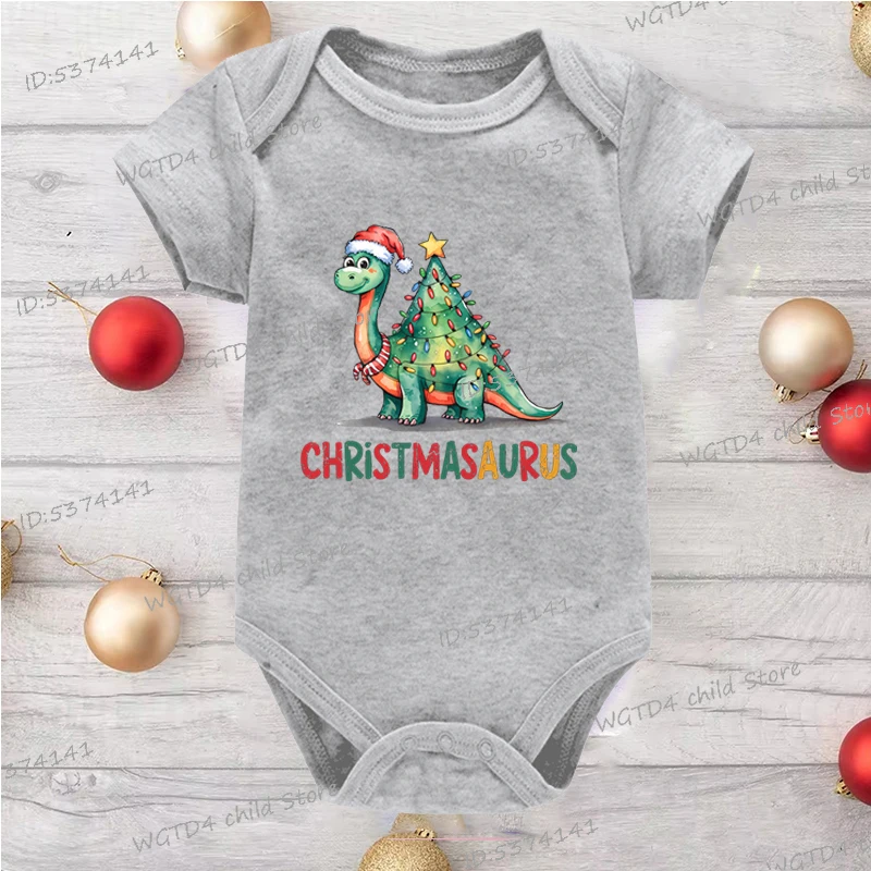 لطيف عيد الميلاد ديناصور الرضع جمبسوت من القطن مضحك أضواء عيد الميلاد الأشجار الكرتون الطفل رومبير هدايا حفلة عيد الميلاد ملابس الطفل #1