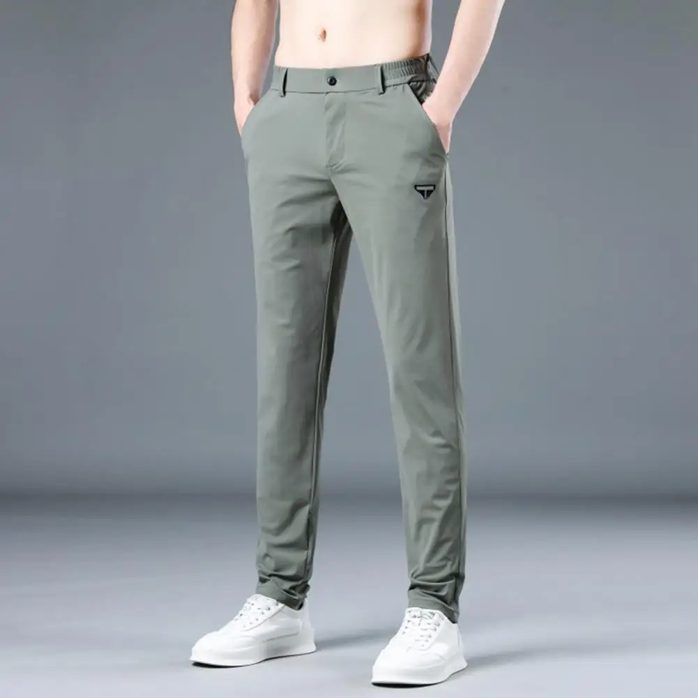 Elastic Waist Pants Soft Breathable Men's Elastic Waist Straight Pants with Quick Dry Technology Convenient Pockets for Daily