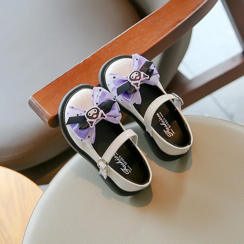 Girls Leather Shoes Fashion Princess Kids Mary Janes Children Casual Flats Cartoon Kuromi Lace with Bow-knot Sweet Cosplay 26-36