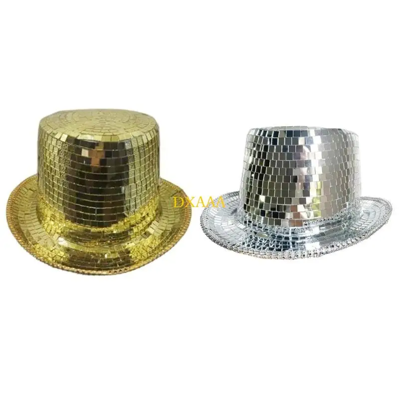 

DXAA Gleaming Top Hat Hat Sparkly Panama Hat Mirrored Top Hat for Music Festivals Reflective Panama Hat Victorian Hat