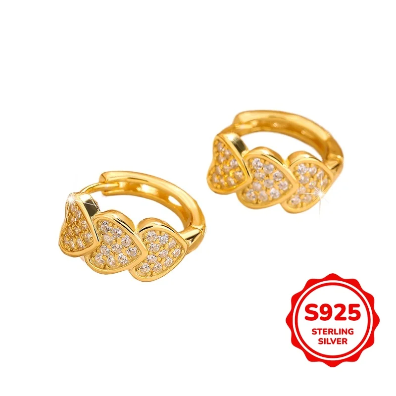 

Fashionable Luxury Genuine S925 Silver Row Heart Shape Women's Romantic Earrings