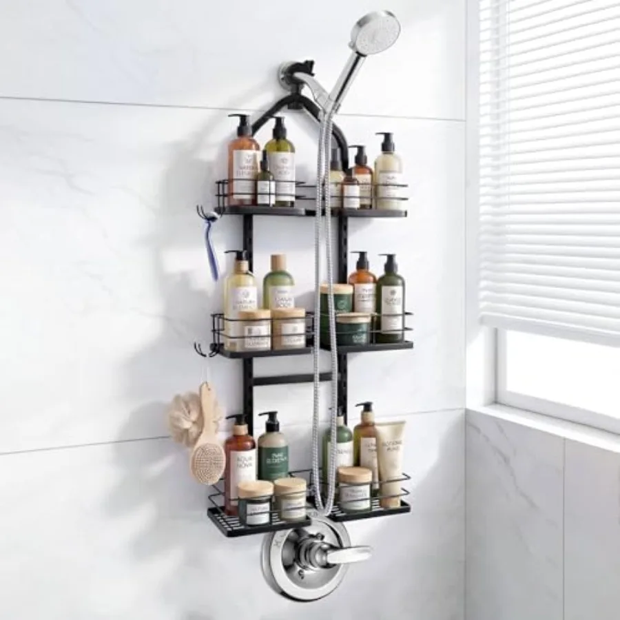 

Adjustable Hanging Shower Caddy for Handheld Showerhead, 3-Tier Rustproof Shower Rack Baskets, Anti-Swing Hanging Shower Organi