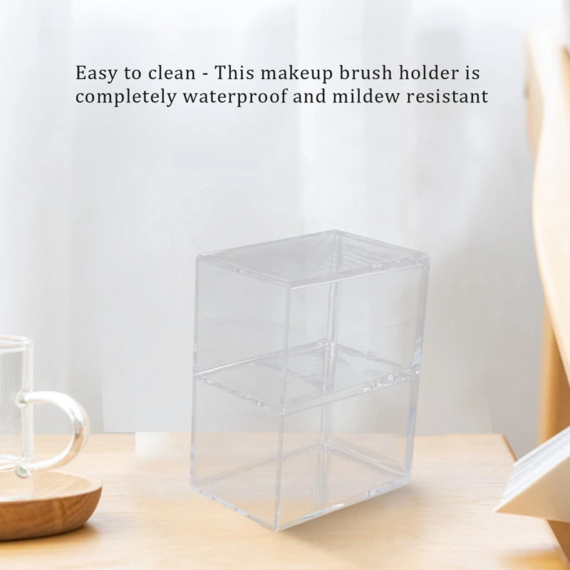 Clear Acrylic Makeup Brush Holder Pen Pencil Cup Holder Cosmetic Storage Case Desktop Stationery Organizer Compartments For Home