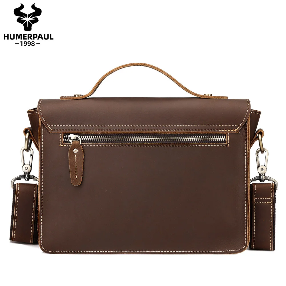 Bolso cruzado de cuero Crazy Horse, bolso de hombro Retro de piel de vaca con capa superior para hombre, bolso cuadrado pequeño con solapa de cuero para ir al trabajo