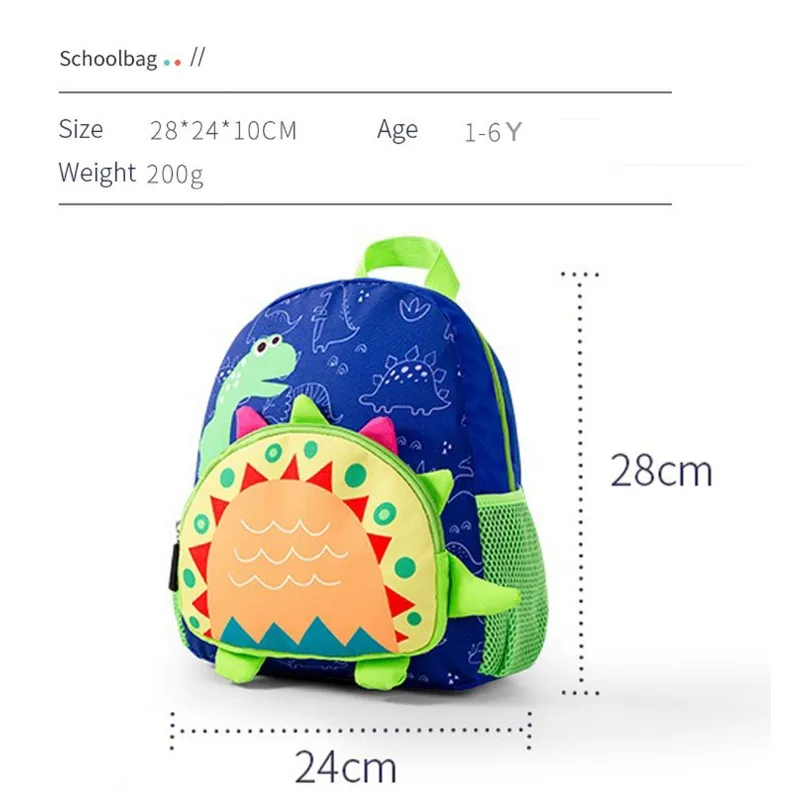 Mochila escolar con nombre personalizado para niños, impermeable, azul, verde, dinosaurio 3D, cierre de cremallera