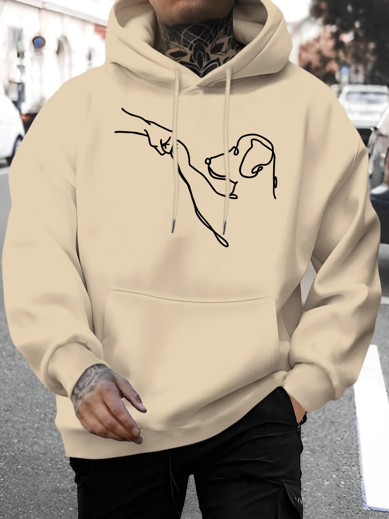 تي شيرت رجالي بأكمام طويلة ورقبة دائرية فضفاض مقاس كبير للخريف والشتاء بقلنسوة