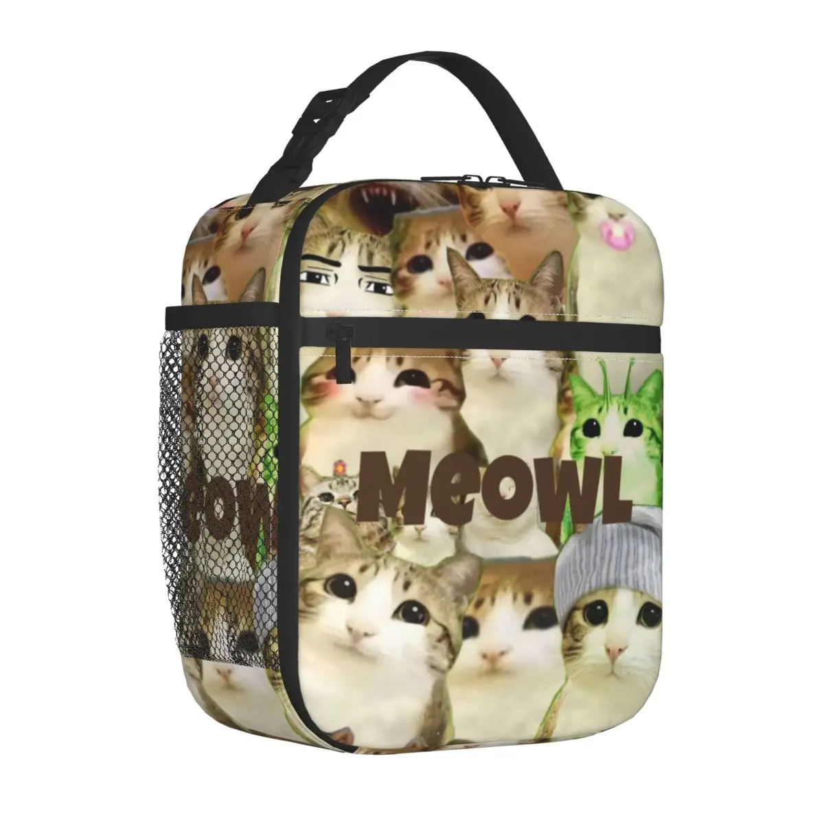 Meowl Cat Owl Funny Insulated Lunch Bag for Men Women Storage Food Box Portable Cooler Thermal Bento Box For Picnic