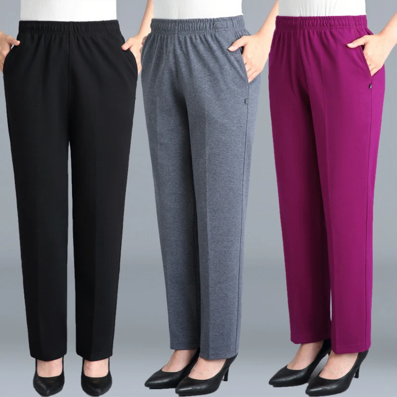 Pantalones elásticos de cintura alta para mujer, pantalón informal, holgado, cálido, primavera y otoño