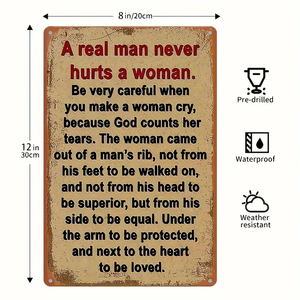 Vintage Metal Wall Art - Inspirational Quote on Respect and Care for Women, Rustic Decorative Sign, Pre-Drilled for Easy Hanging